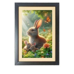 The cute little rabbits Black Photo Frame Funny Animal and Bird Cartoon Art