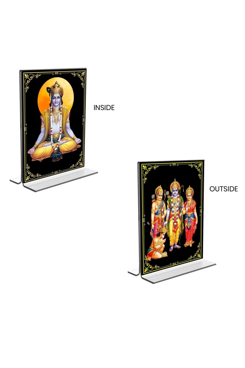 Sri Krishna & Ram Darbar Acrylic T-Style Photo Stand, Compact and Stylish Spiritual Display, easily change 2 photos (Pack of 1)