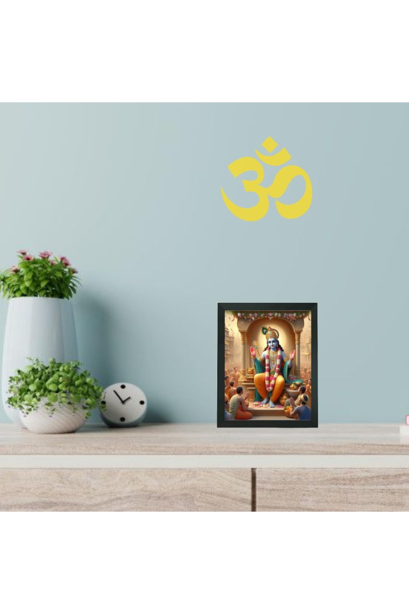Hitech Sales Beautiful Lord Krishna Picture Photo Polystyrene Frame for Pooja Room, Temple, Home Decoration, Gift (Wall and Tabletop, Printed Photo, Black, 7.12 x 9.12 inches)