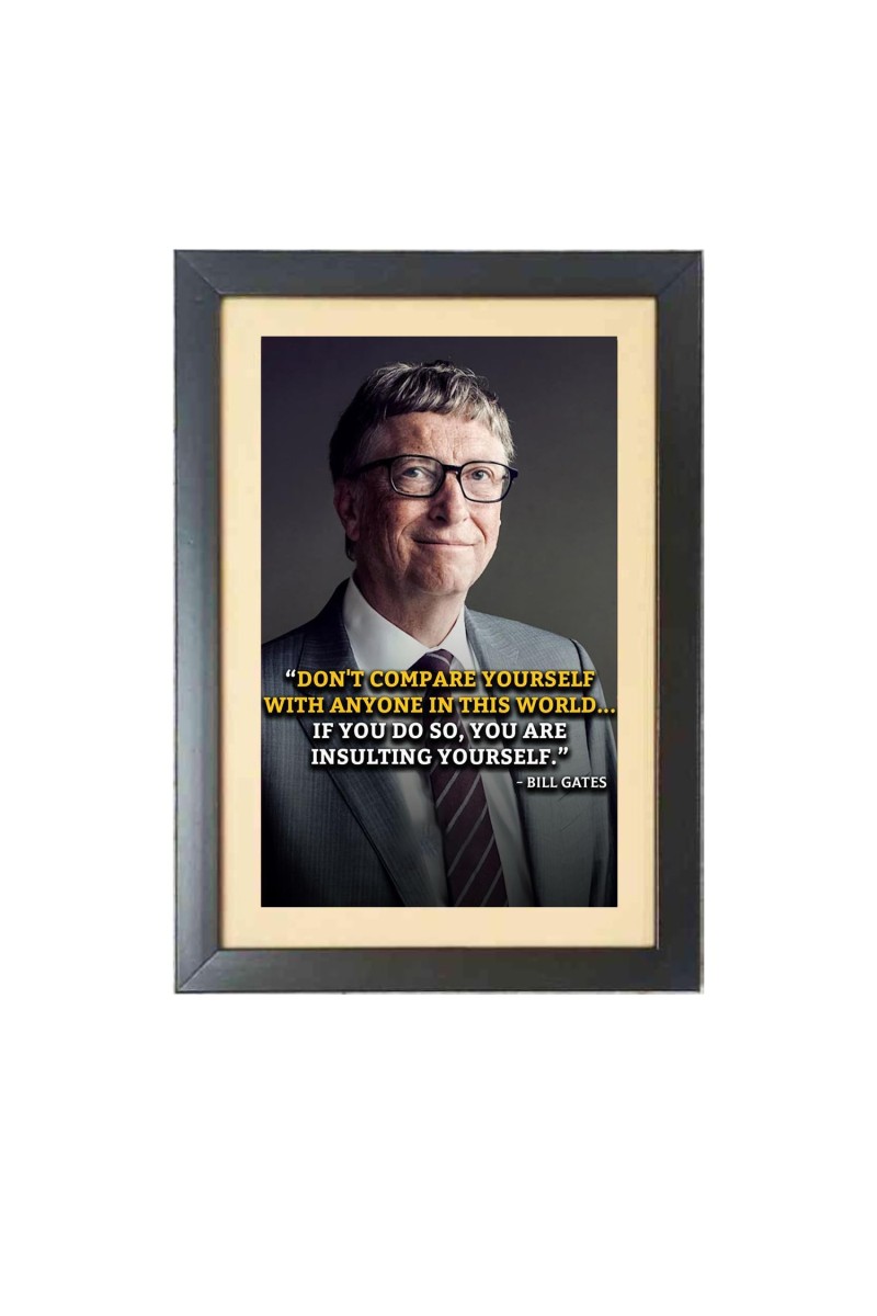 Bill Gates & His Famous Quote Photo Frame - Brown Frame, 11x15 Inches, Perfect for Office & Wall Decoration, Ideal Gift