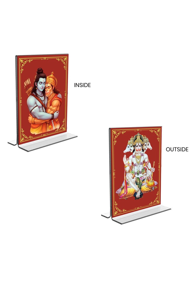 Sri Ram & cHanuman Acrylic T-Style Photo Stand - 9x11 Inches, Compact and Stylish Spiritual Display, easily change 2 photos (Pack of 1)