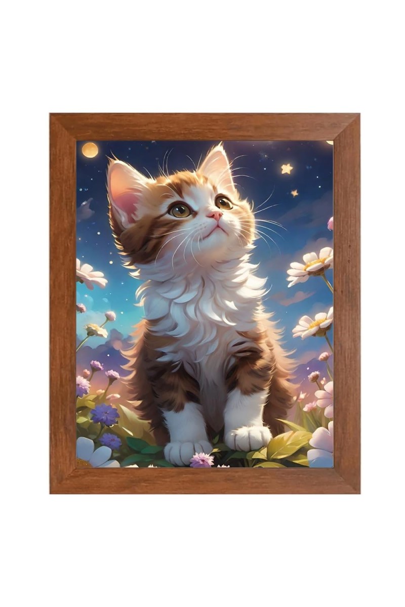 AI Funny Cute Cat Art Picture for Kids - 12x16 inches, Brown Color - Perfect Wall Decor for Children's Room