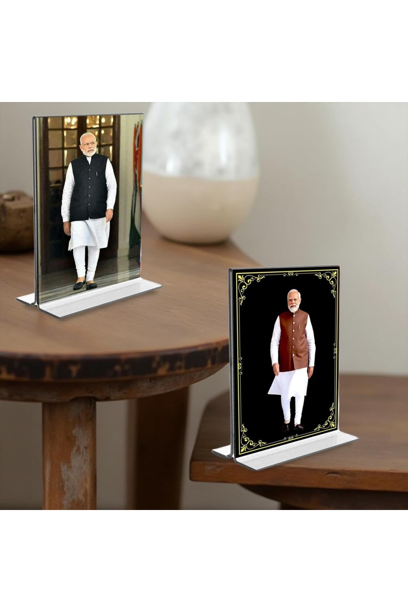 Sri Narendra Modi Acrylic T-Style Photo Stand - 9x11 Inches, Compact and Stylish Spiritual Display, easily change 2 photos (Pack of 1)