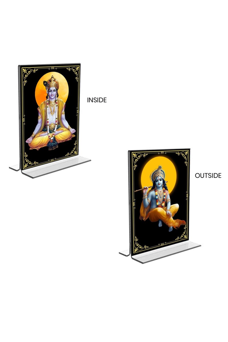 Lord Krishna Acrylic T-Style Photo Stand - 9x11 Inches, Compact and Stylish Spiritual Display, easily change 2 photos (Pack of 1)