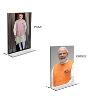Sri Narendra Modi Acrylic T-Style Photo Stand - 9x11 Inches, Compact and Stylish Spiritual Display, easily change 2 photos (Pack of 1)