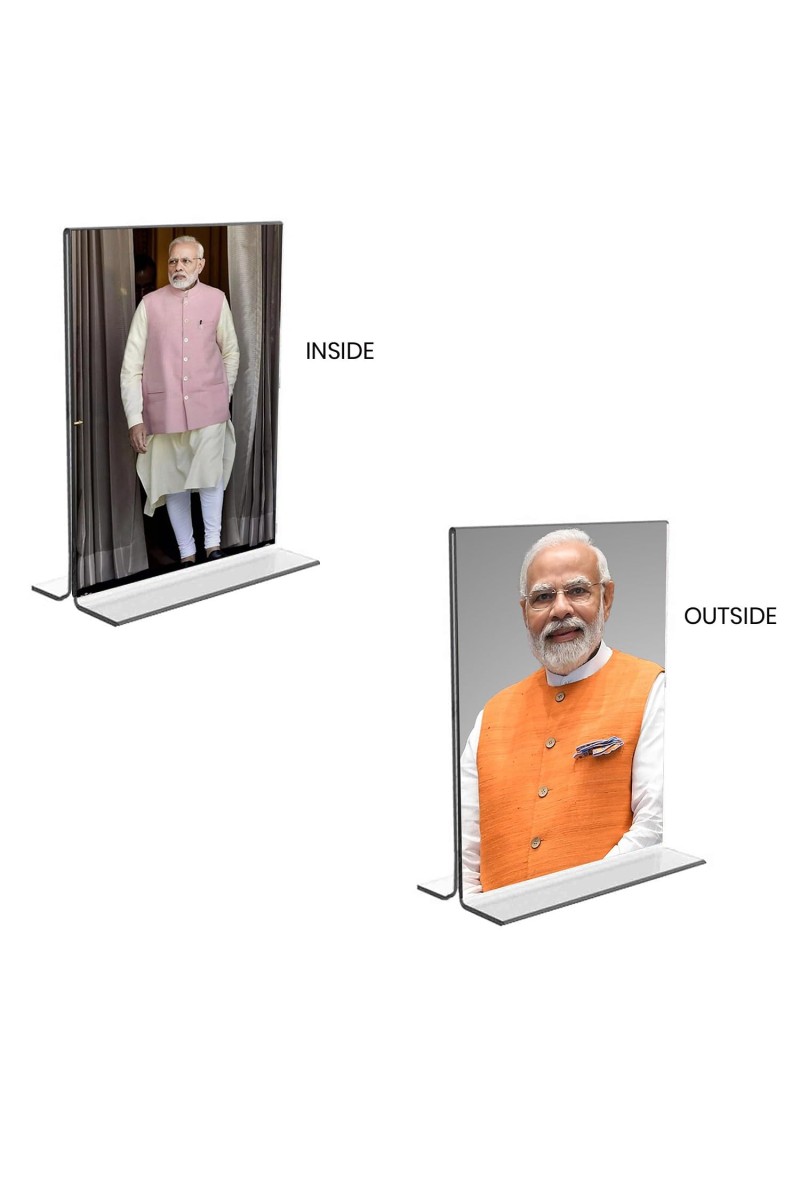 Sri Narendra Modi Acrylic T-Style Photo Stand, Compact and Stylish Spiritual Display, easily change 2 photos (Pack of 1)