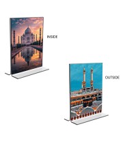 Taj Mahal & Mecca Madina Acrylic T-Style Photo Stand - 5x7 Inches, Compact and Stylish Spiritual Display, easily change 2 photos (Pack of 1)