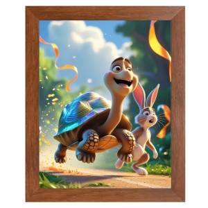 AI Funny Turtle with Squirrel Art Picture for Kids - 10x14 inches, Brown Color - Perfect Wall Decor for Children's Room