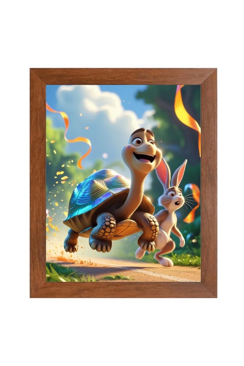AI Funny Turtle with Squirrel Art Picture for Kids - 10x14 inches, Brown Color - Perfect Wall Decor for Children's Room