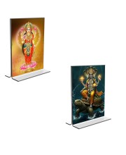 Car Desk/Table Top Lord Vishnu & Baba Lakhsmi Acrylic T-Style Photo Stand - 2.5x3.5 Inches, Compact and Stylish Spiritual Display, easily change 2 photos (Pack of 1)