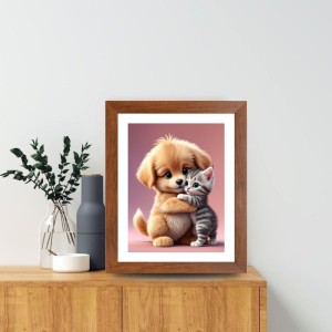 AI Funny Cute Dog & Cat Art Picture for Kids - 10x14 inches, Brown Color - Perfect Wall Decor for Children's Room AI Funny Cute Dog & Cat Art Picture for Kids - 10x14 inches, Brown Color - Perfect Wall Decor for Children's Room