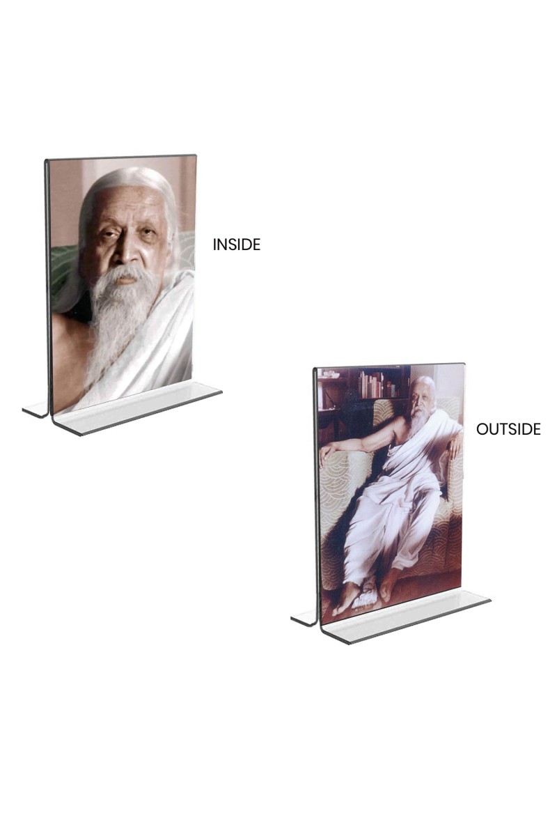 Sri Aurobindo Acrylic T-Style Photo Stand, Compact and Stylish Spiritual Display, easily change 2 photos (Pack of 1)