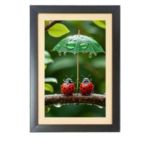 Two cute lady bugs under little umbrella Black Photo Frame Funny Animal and Bird Cartoon Art Two cute lady bugs under little umbrella Black Photo Frame Funny Animal and Bird Cartoon Art