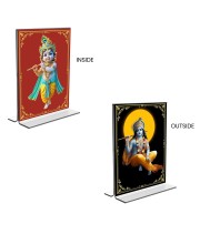 Lord Krishna Acrylic T-Style Photo Stand - 11x13 Inches, Compact and Stylish Spiritual Display, easily change 2 photos (Pack of 1)