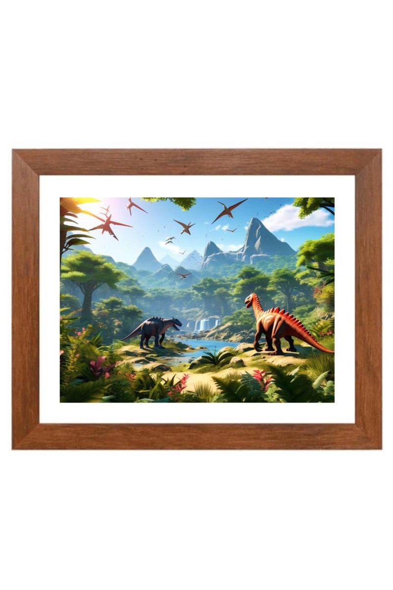 AI Funny Dinosaurs Art Picture for Kids - 10x14 inches, Brown Color - Perfect Wall Decor for Children's Room