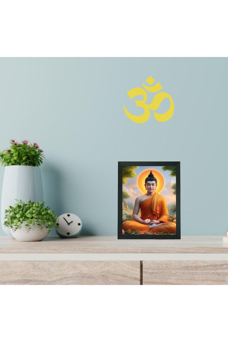 Hitech Sales Lord Gautama Buddha Polystyrene Photo Frame for Pooja Room, Temple Decor, Home Decoration and Gifting (Wall and Tabletop, Rectangular, Printed Photo, 7.12 x 9.12 inches Frame, Black)