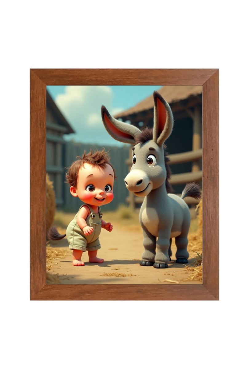 AI Funny Boy with Gadha Art Picture for Kids - 10x14 inches, Brown Color - Perfect Wall Decor for Children's Room