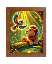 AI Funny Lion with Bird Art Picture for Kids - 10x14 inches, Brown Color - Perfect Wall Decor for Children's Room AI Funny Lion with Bird Art Picture for Kids - 10x14 inches, Brown Color - Perfect Wall Decor for Children's Room