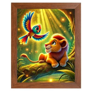 AI Funny Lion with Bird Art Picture for Kids - 14x18 inches, Brown Color - Perfect Wall Decor for Children's Room AI Funny Lion with Bird Art Picture for Kids - 14x18 inches, Brown Color - Perfect Wall Decor for Children's Room