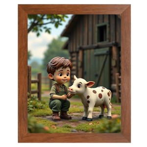 AI Funny Boy with Cow Art Picture for Kids - 12x16 inches, Brown Color - Perfect Wall Decor for Children's Room AI Funny Boy with Cow Art Picture for Kids - 12x16 inches, Brown Color - Perfect Wall Decor for Children's Room