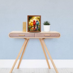 AI Funny Cute Birds On Tree Art Picture for Kids - 14x18 inches, Brown Color - Perfect Wall Decor for Children's Room