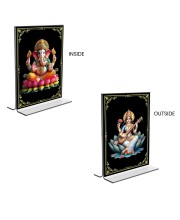 Sri Ganesh & Debi Saraswati Acrylic T-Style Photo Stand - 9x11 Inches, Compact and Stylish Spiritual Display, easily change 2 photos (Pack of 1)