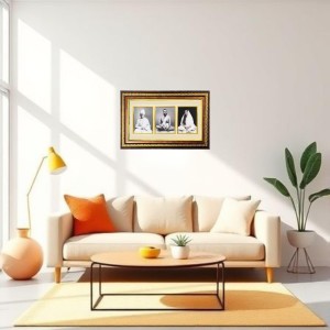 Swami Vivekananda, Ramakrishna Paramhansa & Sarada Maa Photo Frame | 3-in-1 Wooden Wall Frame with Golden Border | Spiritual Wall Decor for Living Room, Office & Gift Purpose Swami Vivekananda, Ramakrishna Paramhansa & Sarada Maa Photo Frame | 3-in-1 Wooden Wall Frame with Golden Border | Spiritual Wall Decor for Living Room, Office & Gift Purpose