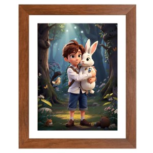 AI Funny Boy With Squirrel Art Picture for Kids - 10x14 inches, Brown Color - Perfect Wall Decor for Children's Room