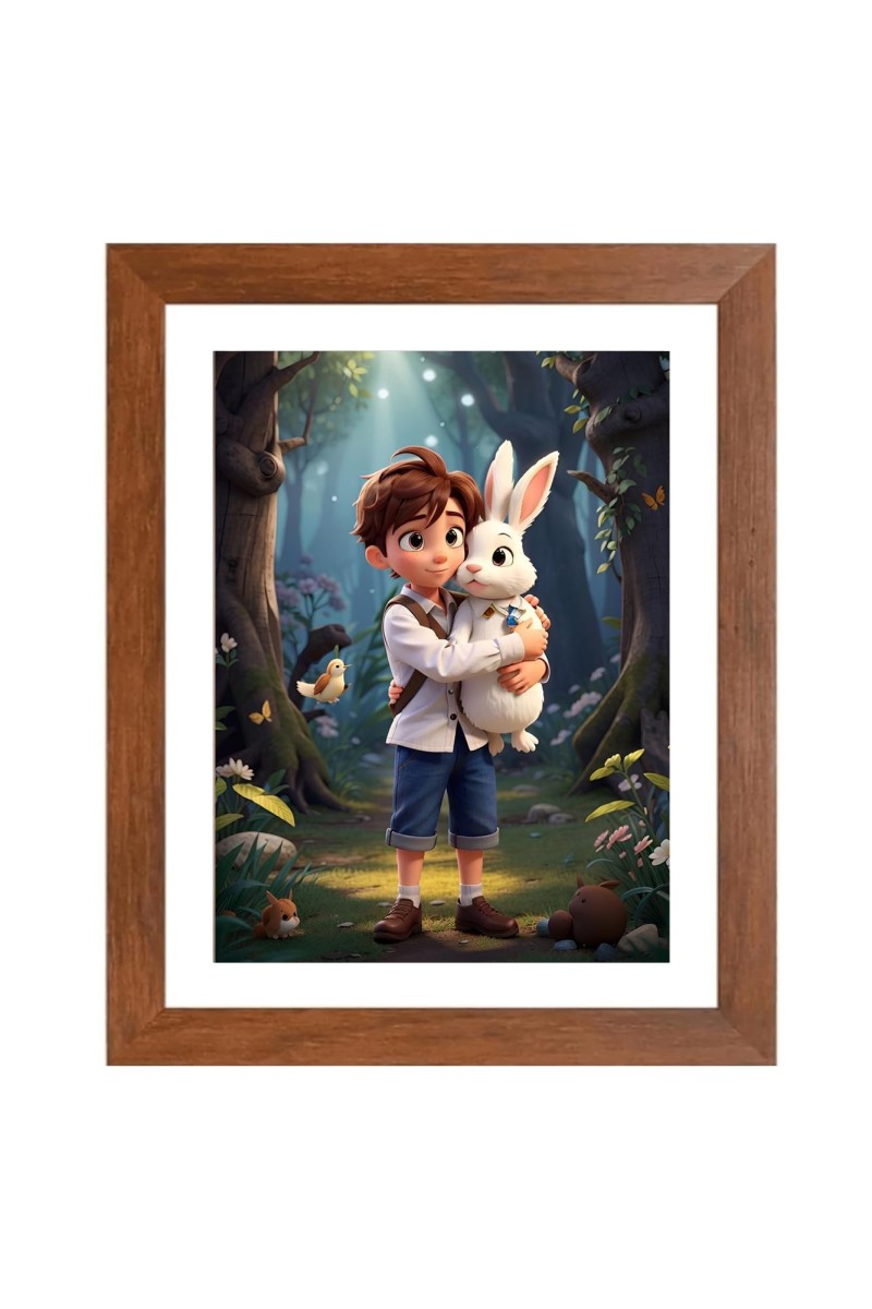 AI Funny Boy With Squirrel Art Picture for Kids - 10x14 inches, Brown Color - Perfect Wall Decor for Children's Room