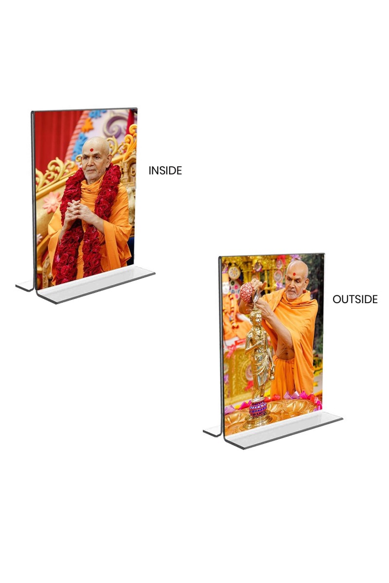 Swaminarayan Acrylic T-Style Photo Stand, Compact and Stylish Spiritual Display, easily change 2 photos (Pack of 1)
