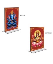 Sri Ganesh & Debi Lakshmi Acrylic T-Style Photo Stand - 11x13 Inches, Compact and Stylish Spiritual Display, easily change 2 photos (Pack of 1)