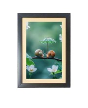 Two cute snails under little umbrella Black Photo Frame Funny Animal and Bird Cartoon Art