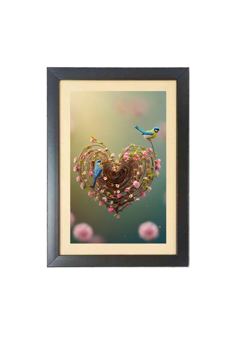 The beutiful birds Photo Frame Funny Animal and Bird Cartoon Art, Black color, 11x15 Inch