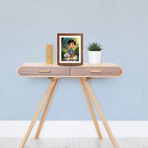 AI Funny Boy With Cute Dog Art Picture for Kids - 10x14 inches, Brown Color - Perfect Wall Decor for Children's Room