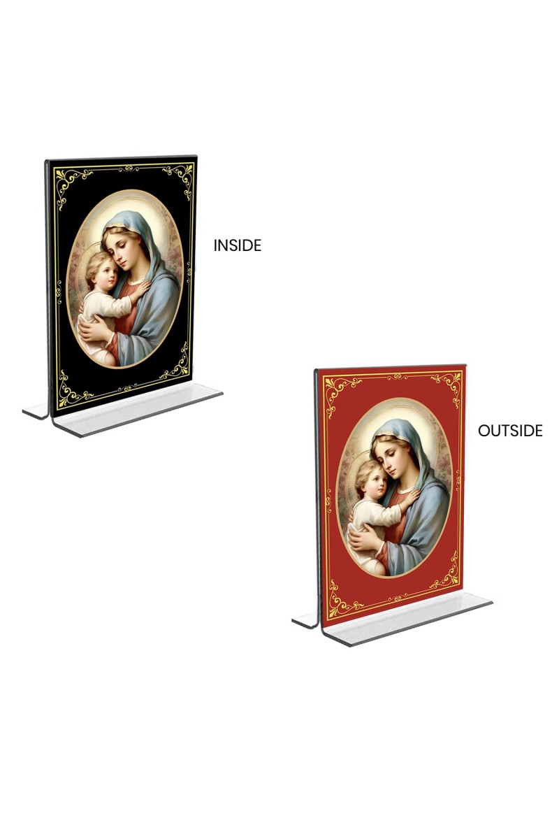 Mother Mary Acrylic T-Style Photo Stand, Compact and Stylish Spiritual Display, easily change 2 photos (Pack of 1)