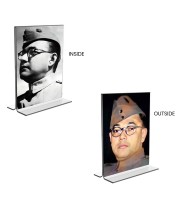 Netaji Subhas Chandra Bose Acrylic T-Style Photo Stand - 11x13 Inches, Compact and Stylish Spiritual Display, easily change 2 photos (Pack of 1)