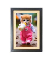 The cute cat is drinking bottle milk Photo Frame Funny Animal and Bird Cartoon Art, Black color, 13x17 Inch