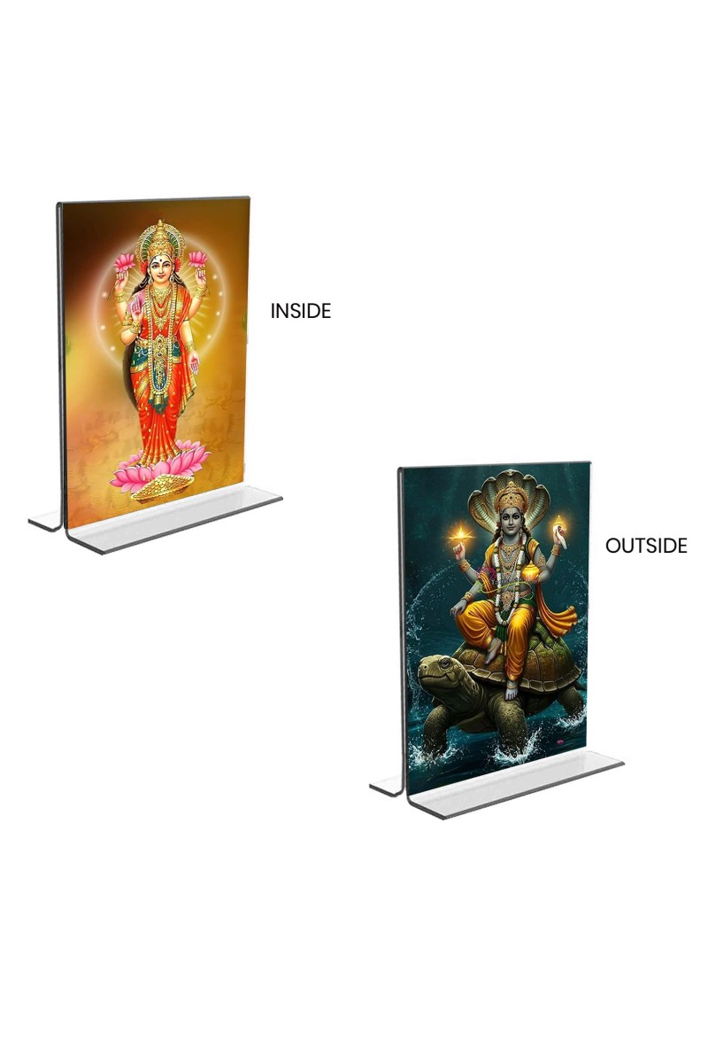 Lord Vishnu & Baba Lakhsmi Acrylic T-Style Photo Stand - 11x13 Inches, Compact and Stylish Spiritual Display, easily change 2 photos (Pack of 1)