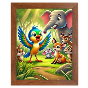AI Funny Cute Elephant, Rabbit With Birds Art Picture for Kids - 14x18 inches, Brown Color - Perfect Wall Decor for Children's Room AI Funny Cute Elephant, Rabbit With Birds Art Picture for Kids - 14x18 inches, Brown Color - Perfect Wall Decor for Children's Room