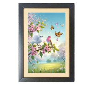 The colorful birds sit on the branch Black Photo Frame Funny Animal and Bird Cartoon Art The colorful birds sit on the branch Black Photo Frame Funny Animal and Bird Cartoon Art