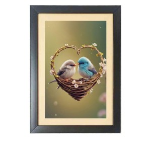 Love birds in a heart shaped nest Black Photo Frame Funny Animal and Bird Cartoon Art