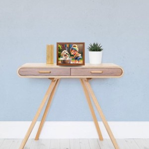 AI Funny Girl with Dog Art Picture for Kids - 14x18 inches, Brown Color - Perfect Wall Decor for Children's Room AI Funny Girl with Dog Art Picture for Kids - 14x18 inches, Brown Color - Perfect Wall Decor for Children's Room