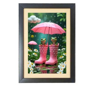 The two funny frogs under umbrella Black Photo Frame Funny Animal and Bird Cartoon Art
