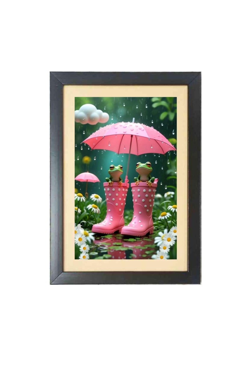 The two funny frogs under umbrella Black Photo Frame Funny Animal and Bird Cartoon Art