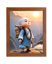 AI Funny cute monk boy Art Picture for Kids - 10x14 inches, Brown Color - Perfect Wall Decor for Children's Room