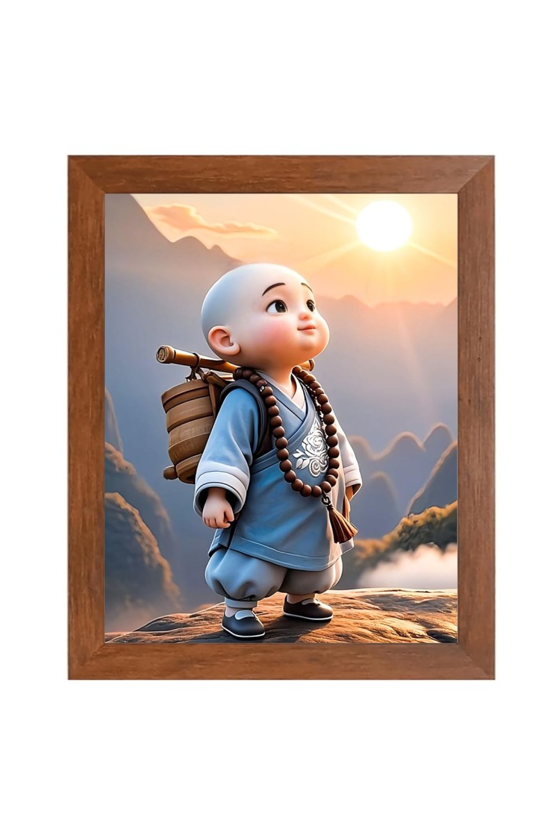 AI Funny cute monk boy Art Picture for Kids - 10x14 inches, Brown Color - Perfect Wall Decor for Children's Room