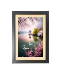 Two beautiful swans gracefully gliding in lovely nature Photo Frame Funny Animal and Bird Cartoon Art, Black color, 17x21 Inch