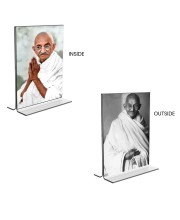 Mahatma Gandhi Acrylic T-Style Photo Stand - 11x13 Inches, Compact and Stylish Spiritual Display, easily change 2 photos (Pack of 1)