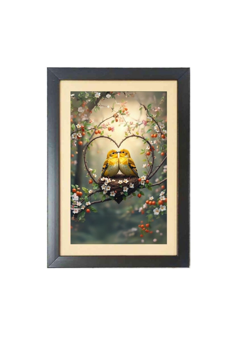 The lovely romantic birds Black Photo Frame Funny Animal and Bird Cartoon Art