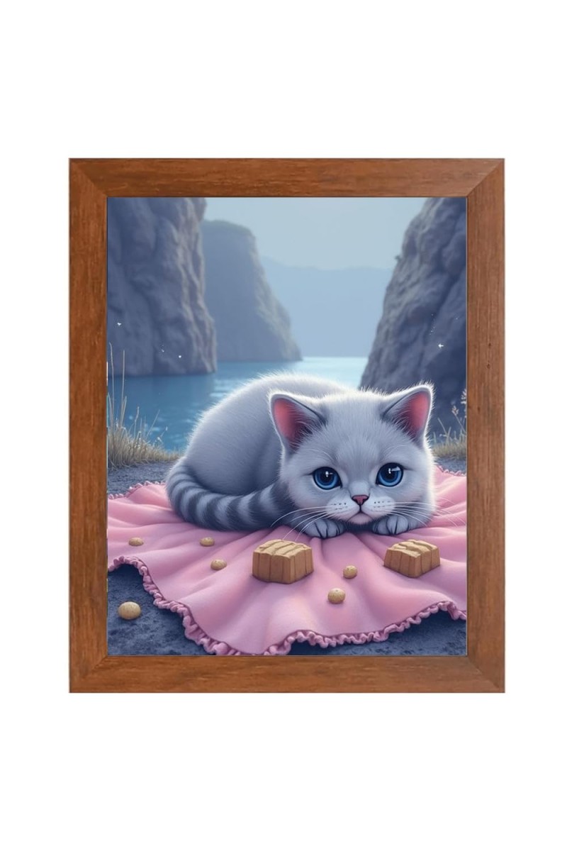 AI Funny Cute Cat Art Picture for Kids - 16x20 inches, Brown Color - Perfect Wall Decor for Children's Room